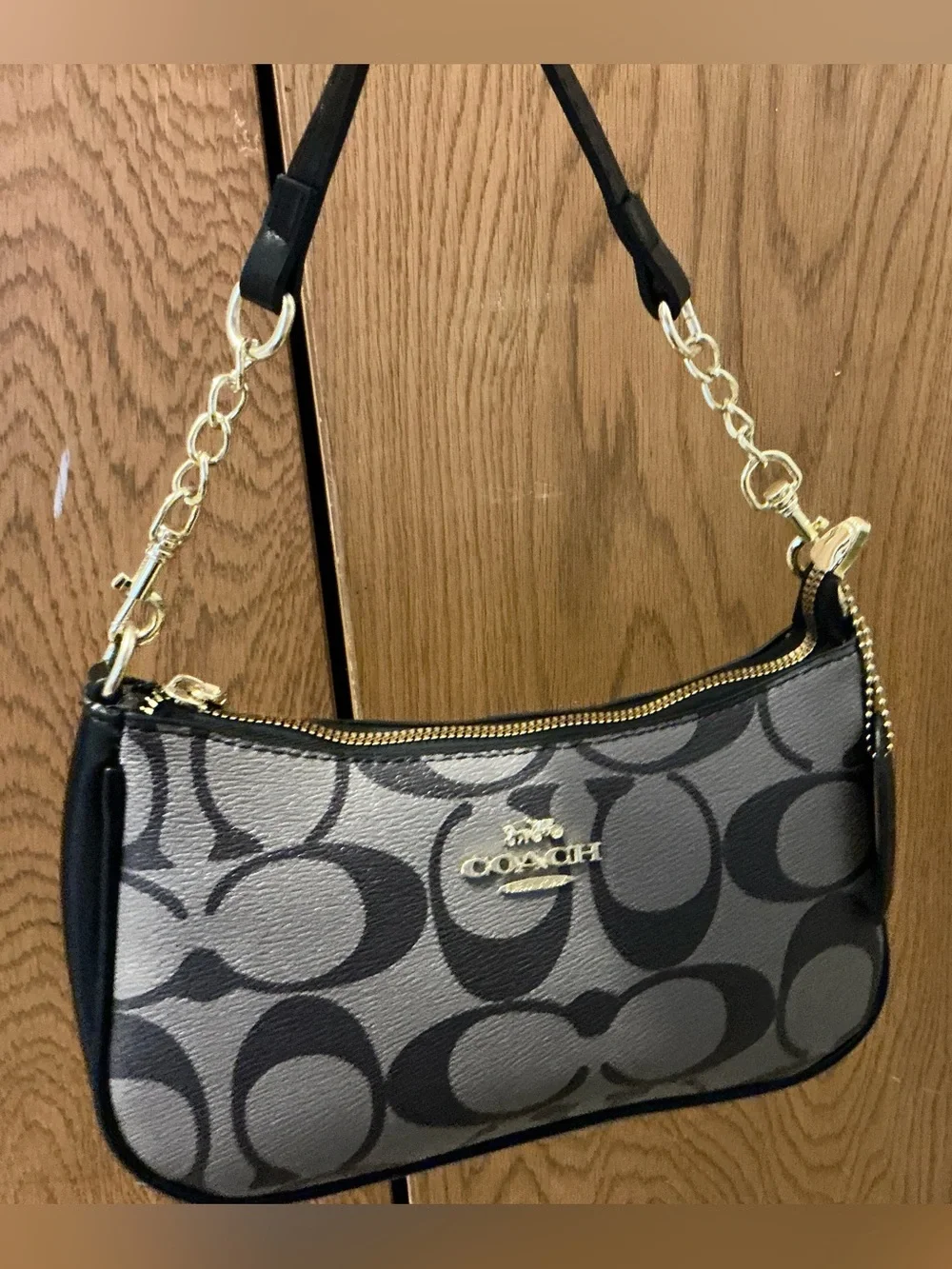 Coach Monogram Small Crossbody Bag in Brown and Black